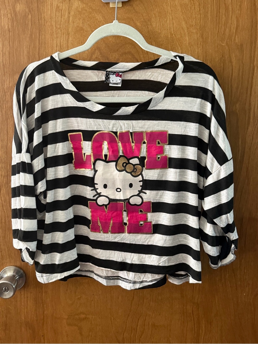 Hello Kitty XL Black & White Striped Shirt NWT
